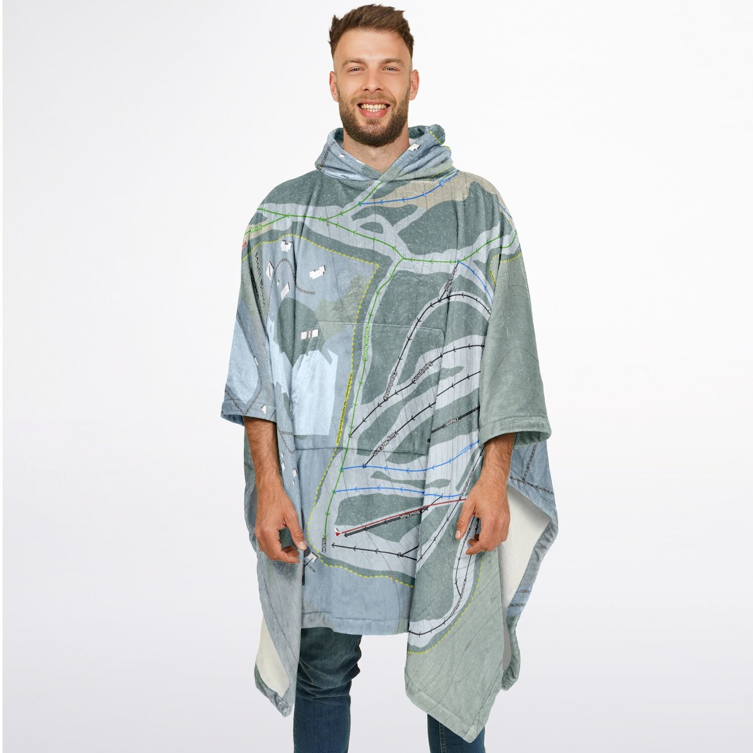 Mont Blanc, Quebec Ski Resort Map Flannel Blanket Poncho