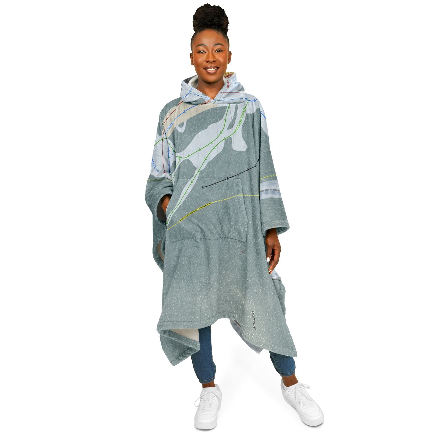 Echo Mountain, Colorado Ski Resort Map Flannel Blanket Poncho