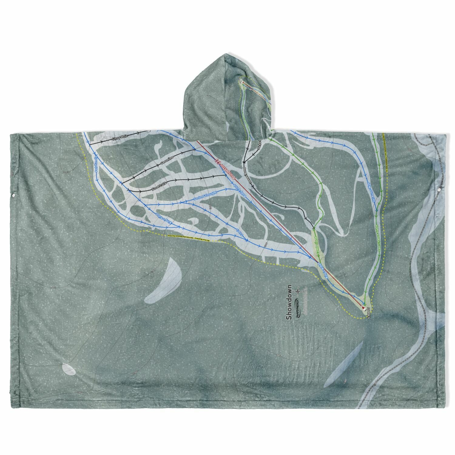 Showdown, Montana Ski Resort Map Flannel Blanket Poncho