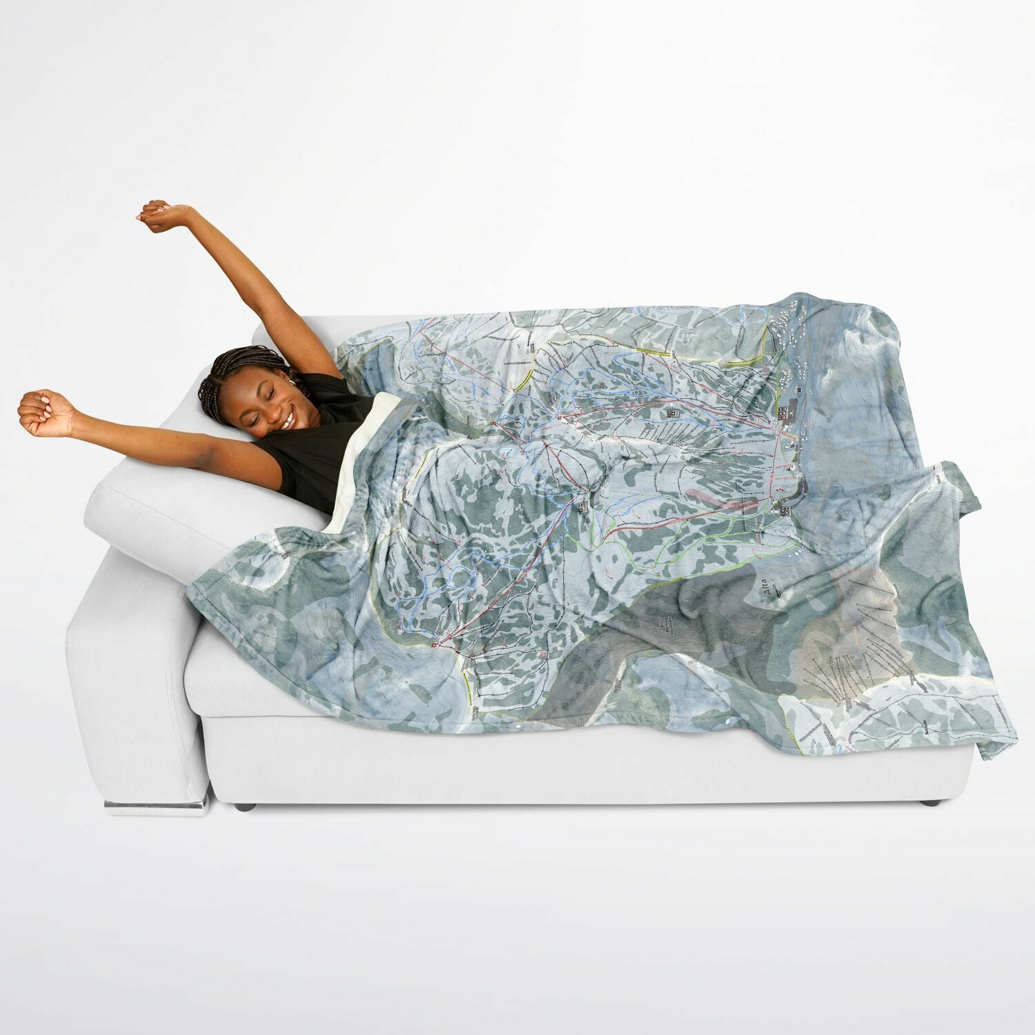 Alta, Utah Ski Resort Map Flannel Blanket Poncho