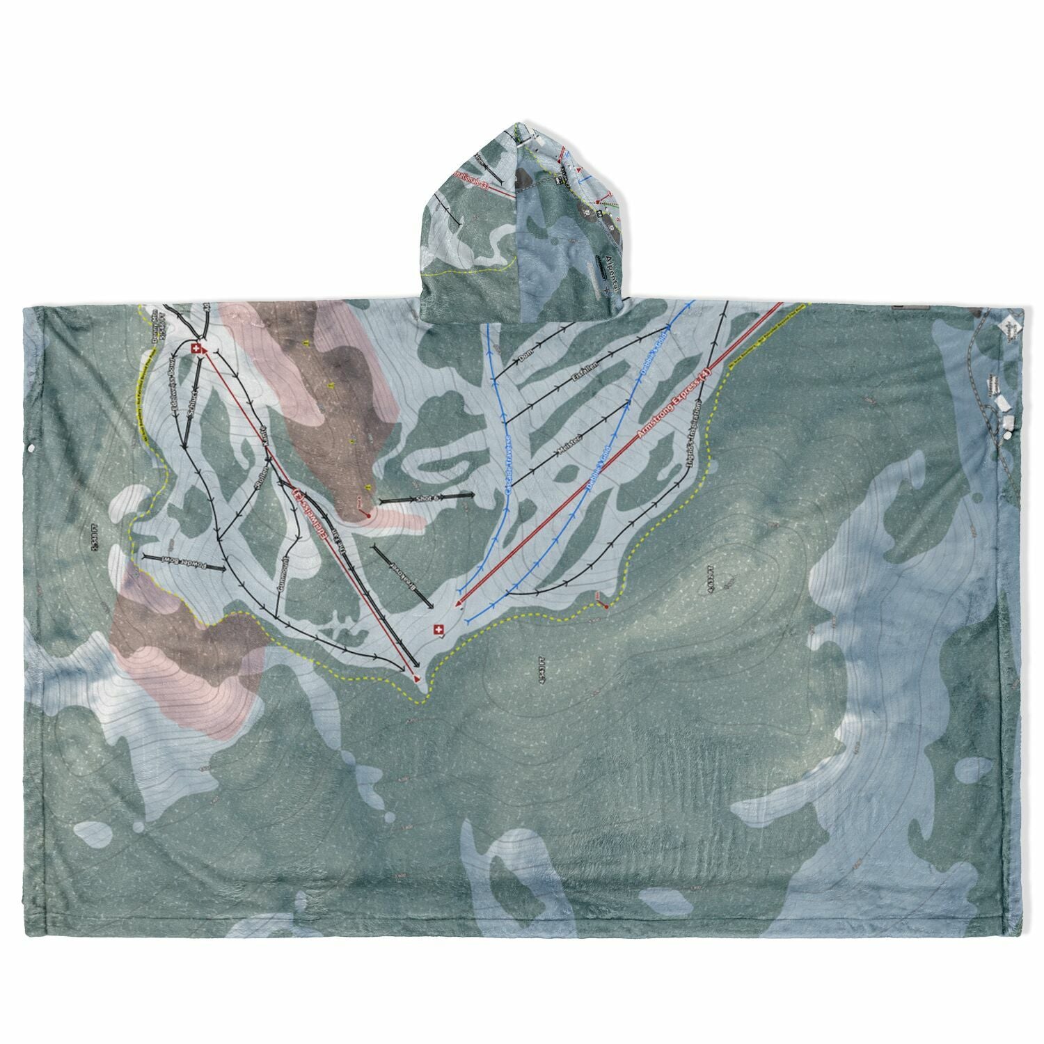 Alpental, Washington Ski Resort Map Flannel Blanket Poncho
