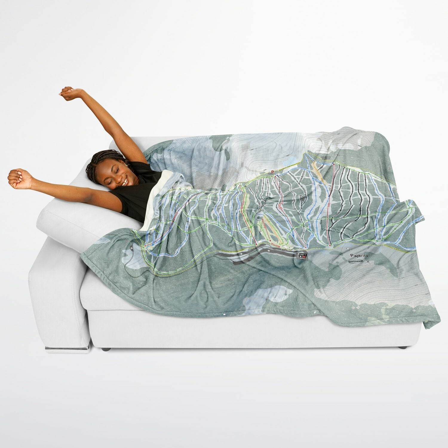 Pajarito Mountain, New Mexico Ski Resort Map Flannel Blanket Poncho