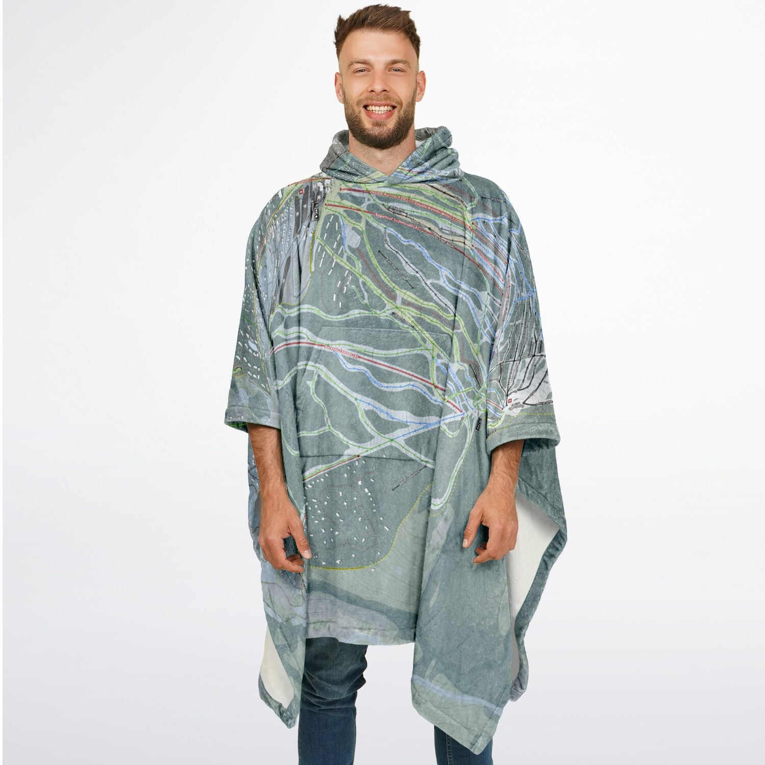 Sugarloaf, Maine Ski Resort Map Flannel Blanket Poncho
