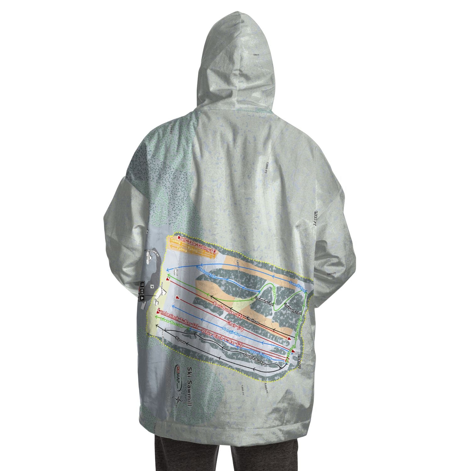 Ski Sawmill, Pennsylvania Ski Trail Map Snug Hoodie