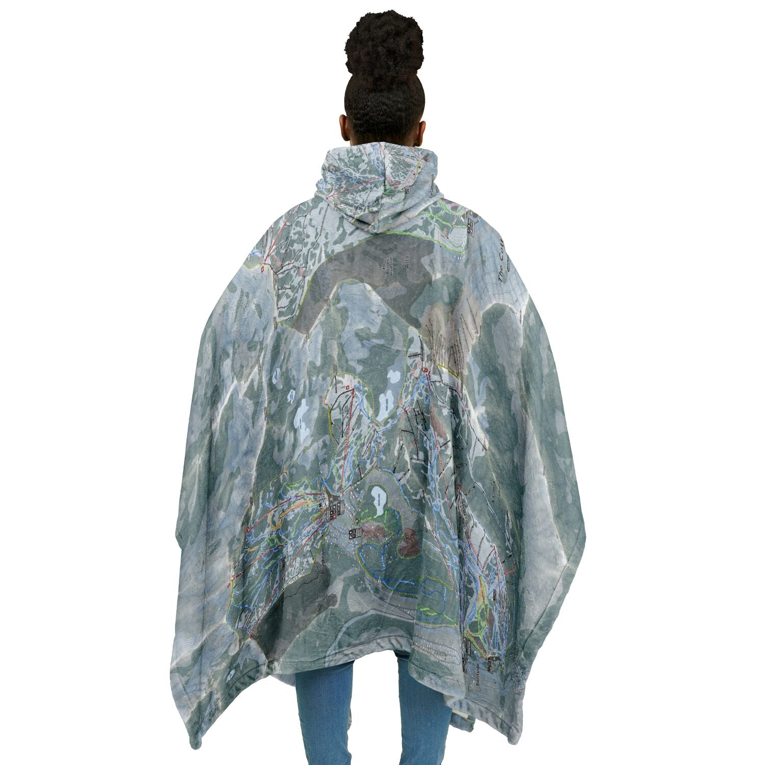 Cotton woods, Utah Ski Resort Map Flannel Blanket Poncho