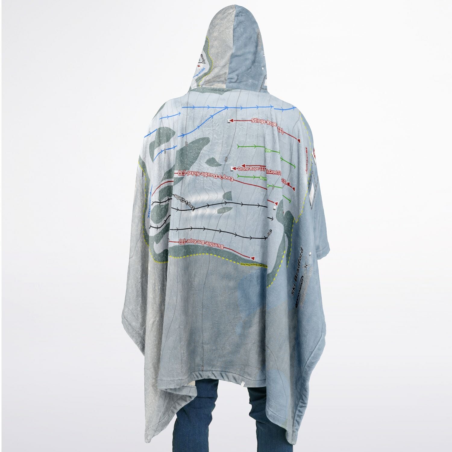 Ski Bradford, Massachusetts Ski Resort Map Flannel Blanket Poncho
