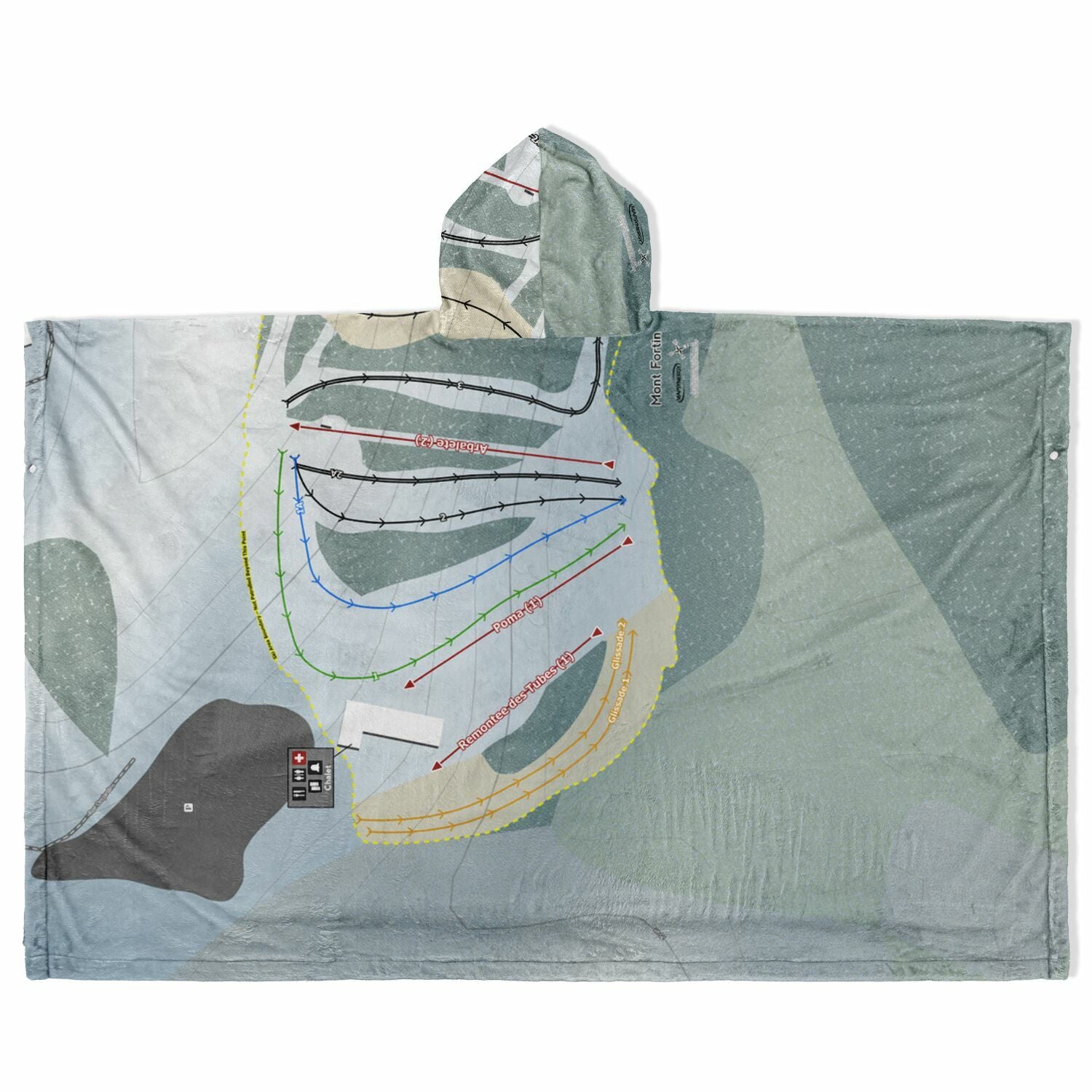 Mont Fortin, Quebec Ski Resort Map Flannel Blanket Poncho