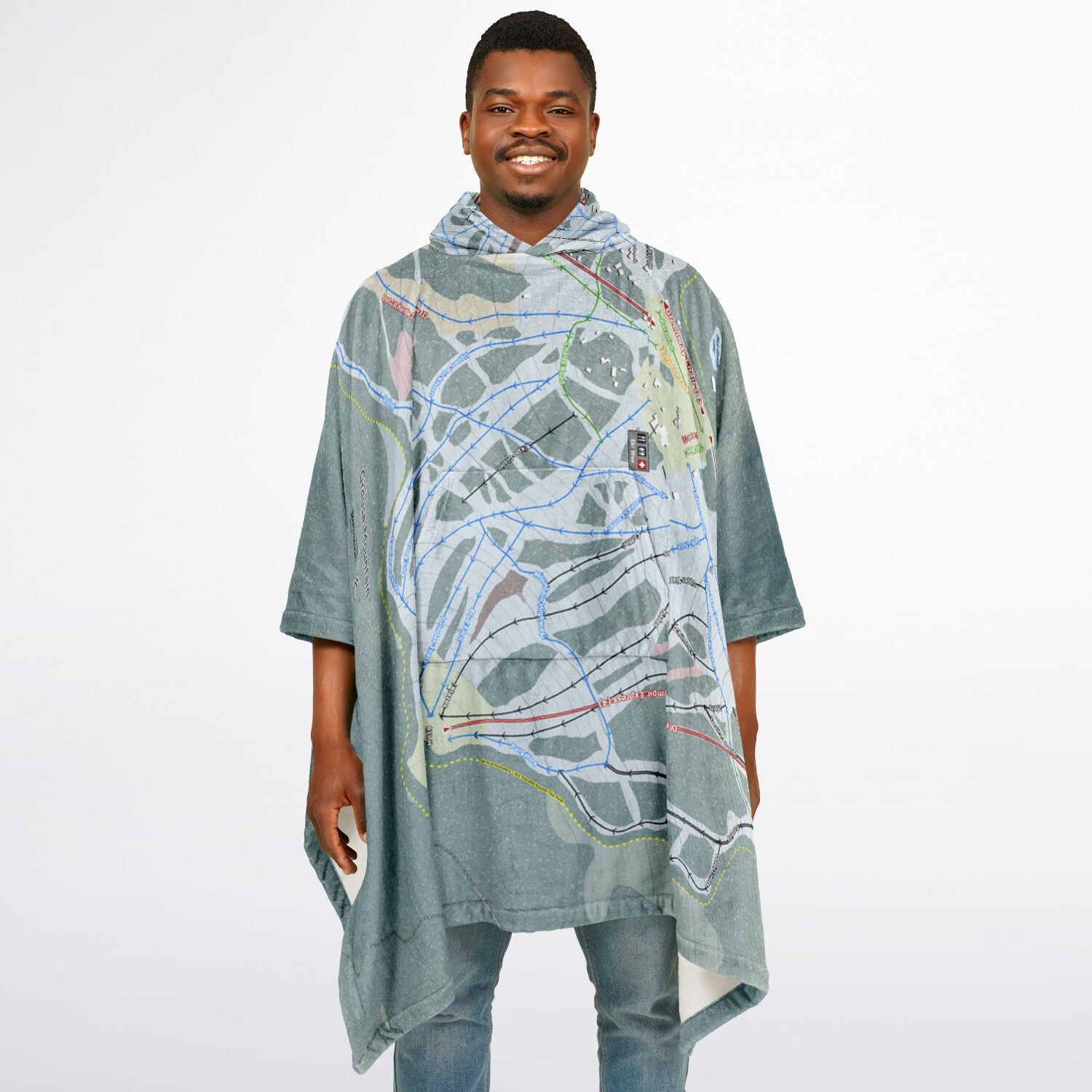 Grouse Mountain, British Columbia Ski Resort Map Flannel Blanket Poncho