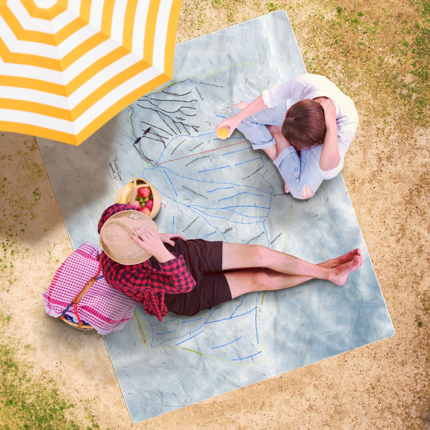 Treble Cone, New Zealand Ski Resort Map Printed Beach Towel