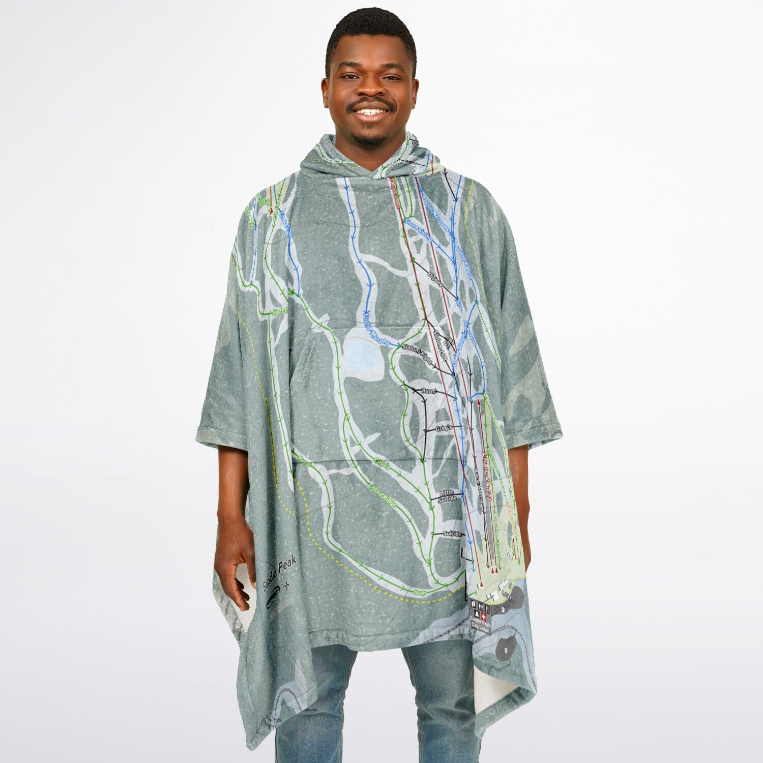 Sandia Peak, New Mexico Ski Resort Map Flannel Blanket Poncho