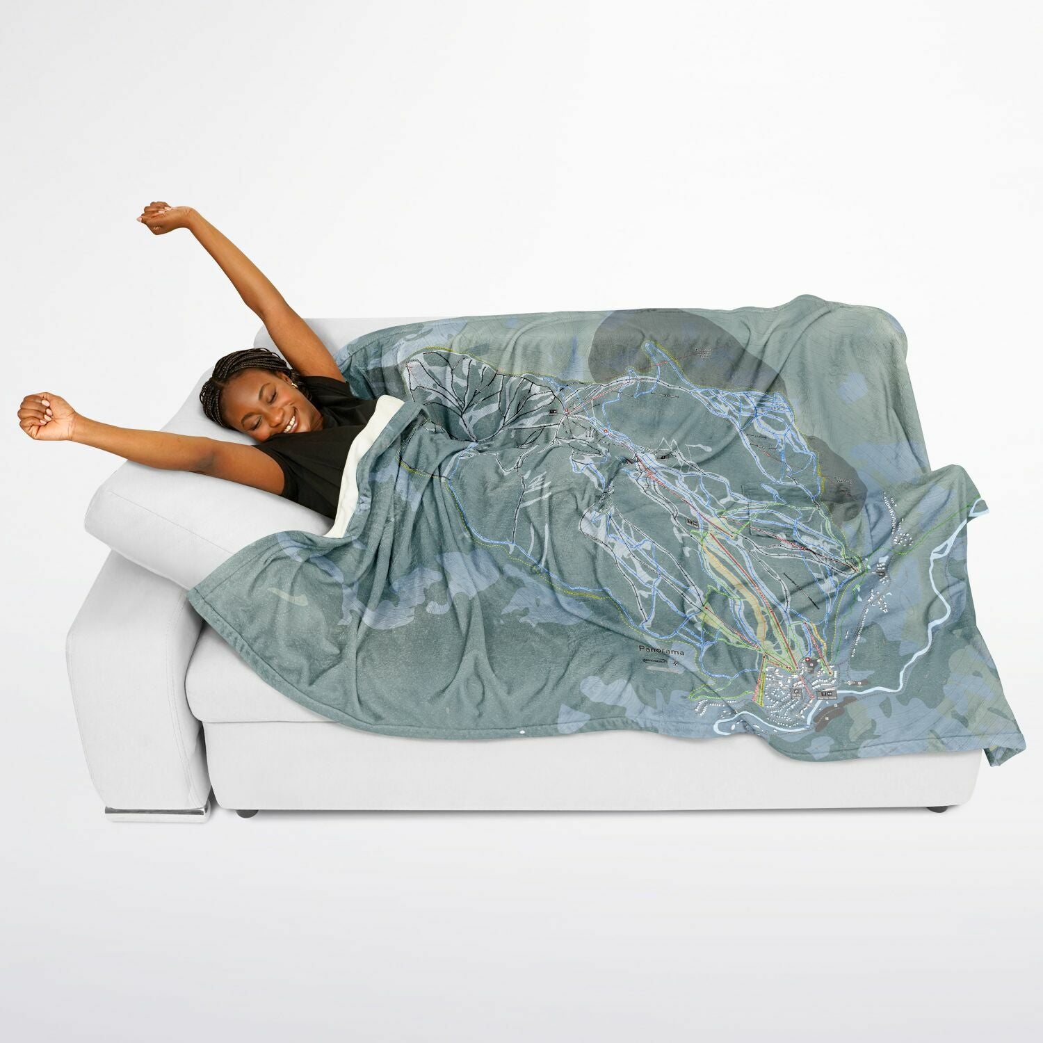 Panorama, British Columbia Ski Resort Map Flannel Blanket Poncho