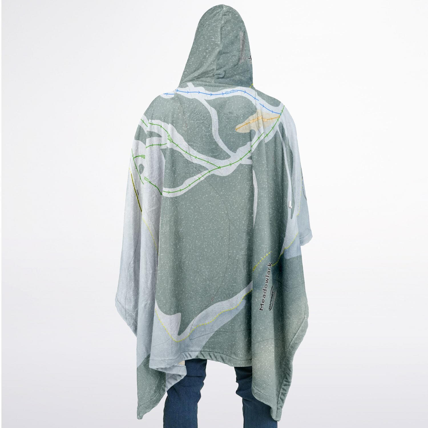 Meadowlark, Wyoming Ski Resort Map Flannel Blanket Poncho