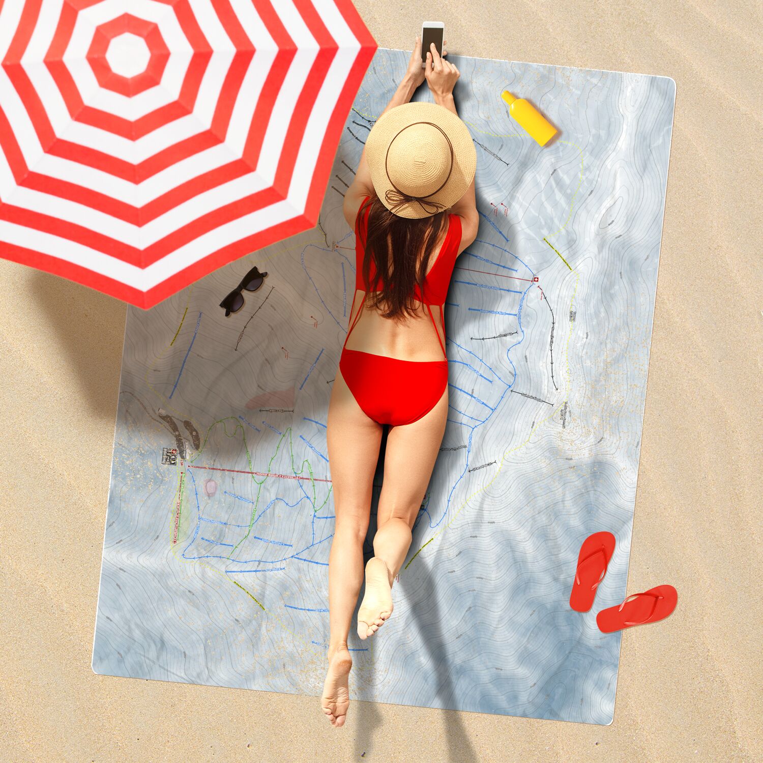 Treble Cone, New Zealand Ski Resort Map Printed Beach Towel