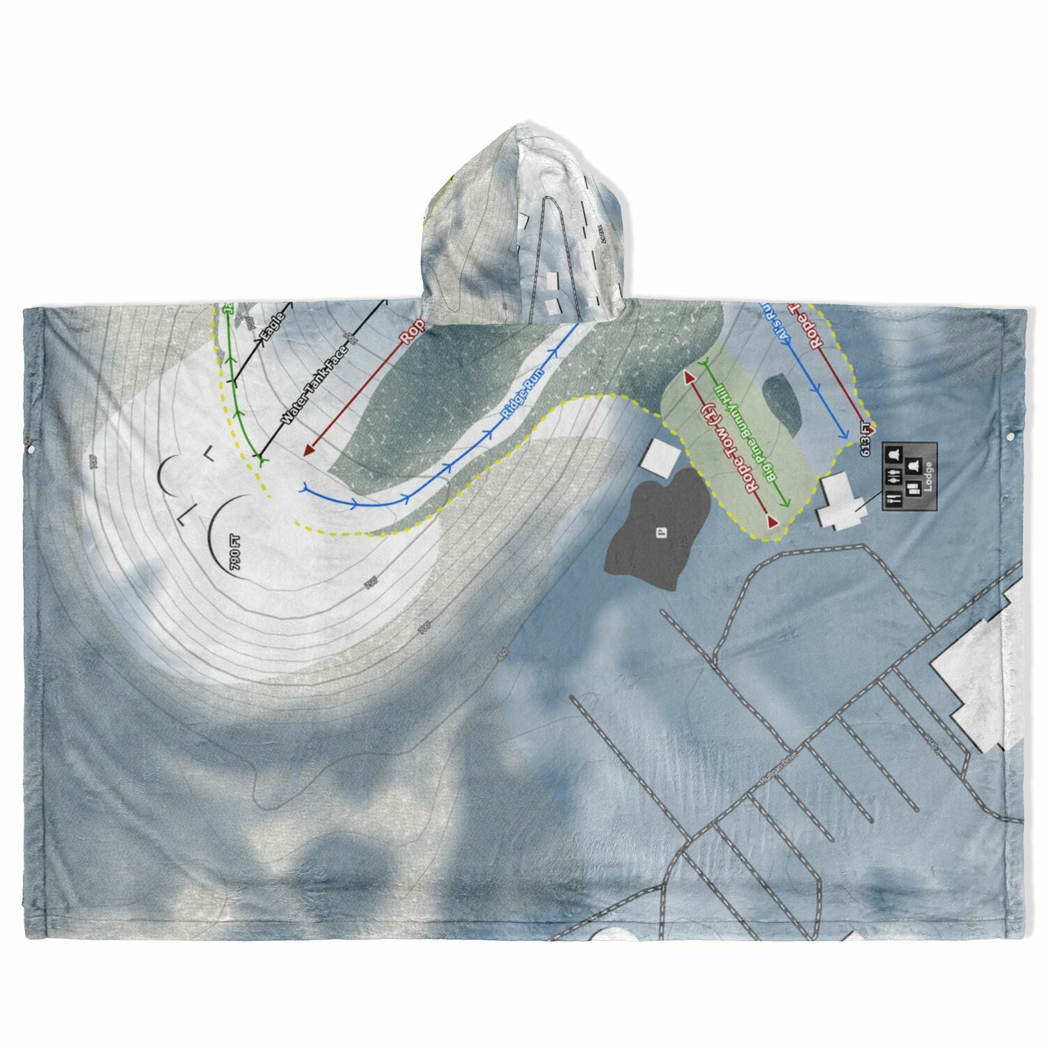 Mulligans Hollow, Michigan Ski Resort Map Flannel Blanket Poncho