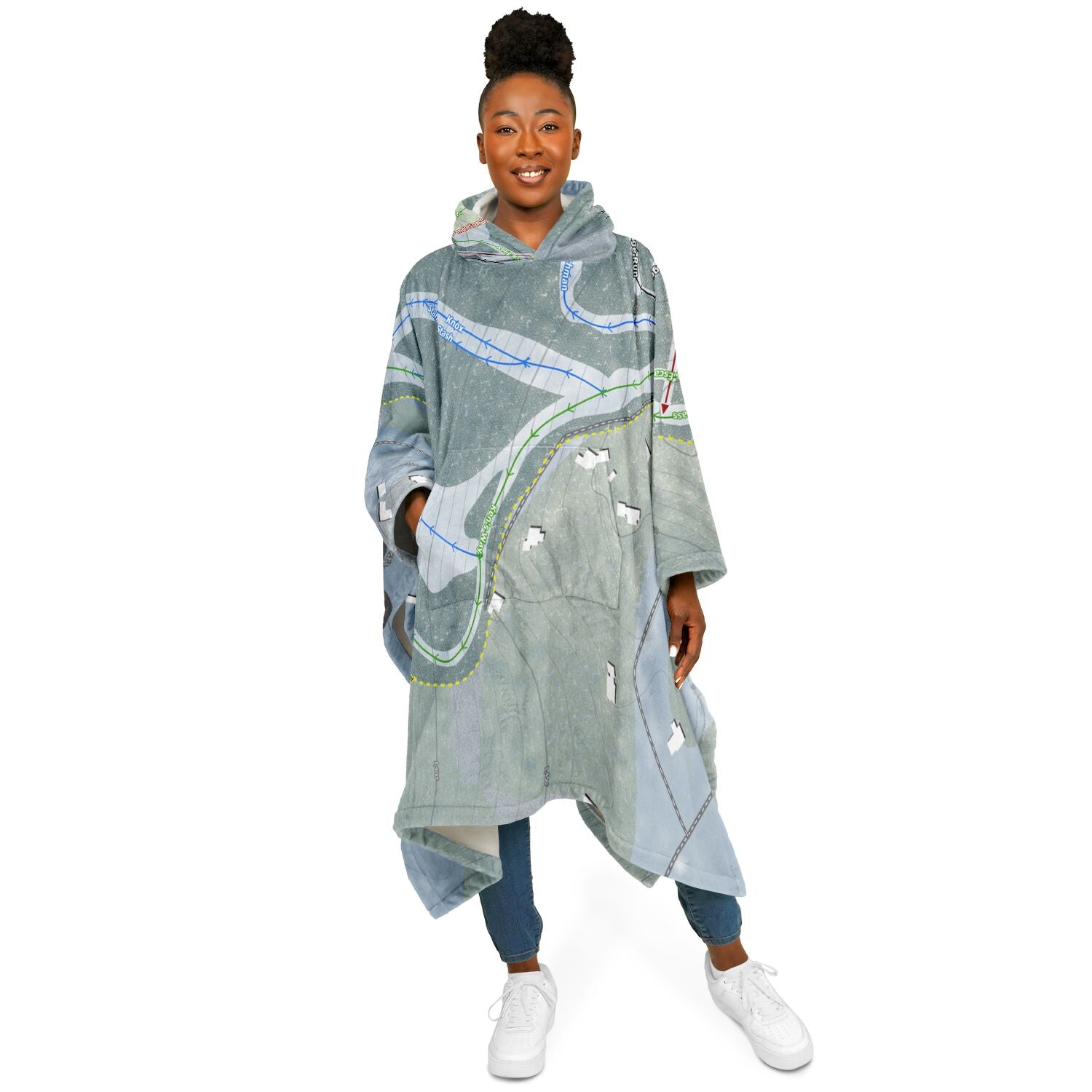 Otis Ridge, Massachusetts Ski Resort Map Flannel Blanket Poncho