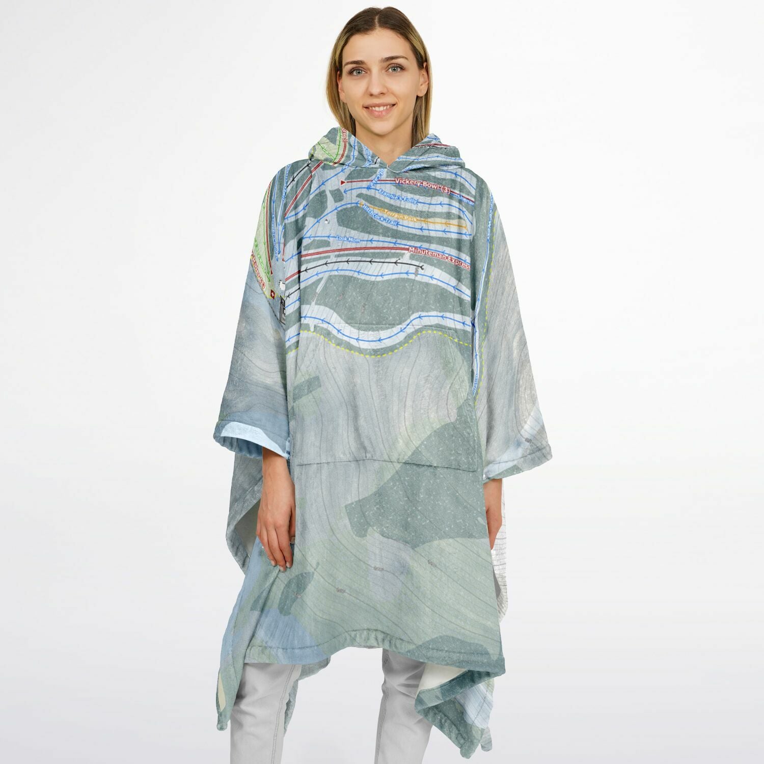 Wachusett Mountain, Massachusetts Ski Resort Map Flannel Blanket Poncho