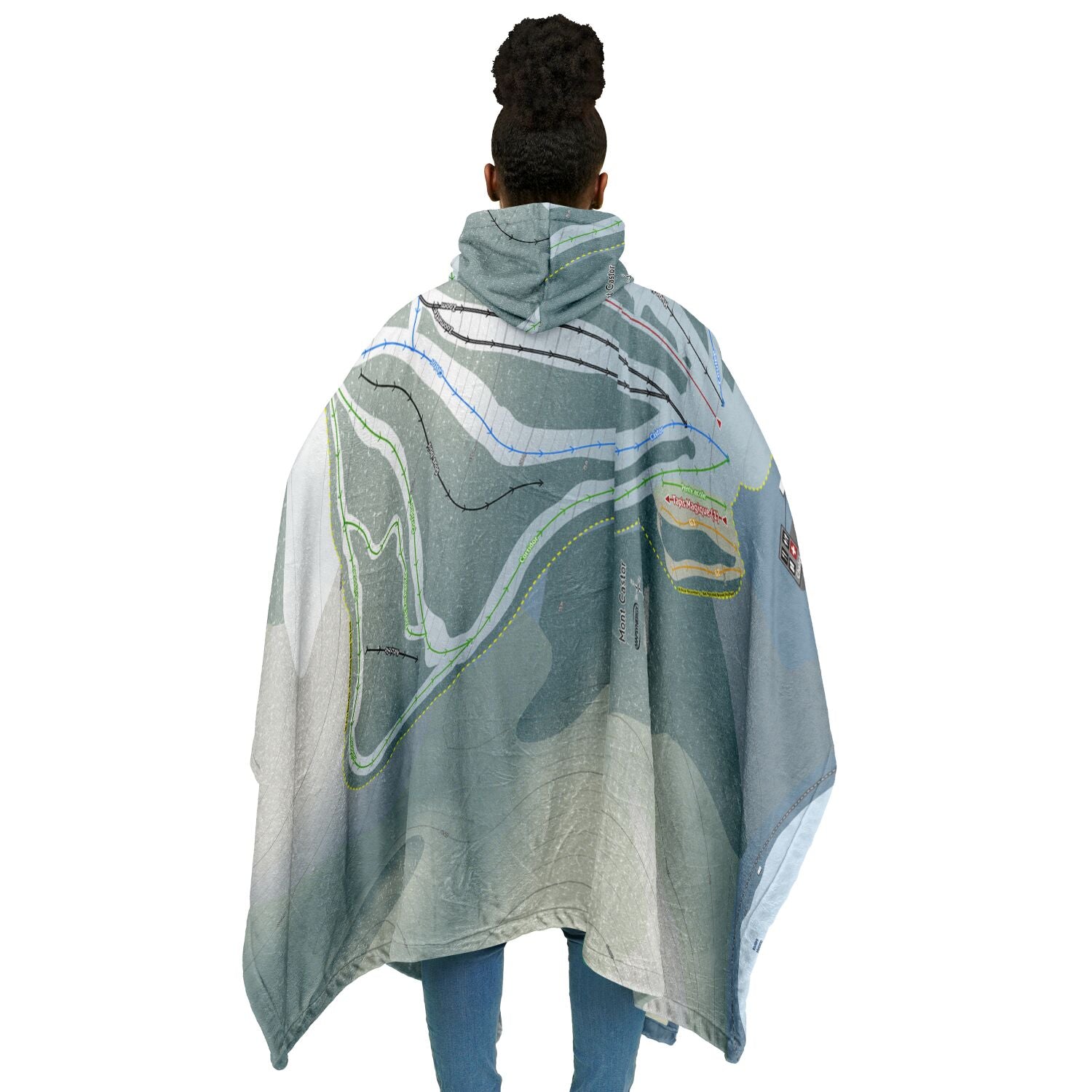 Mont Castor, Quebec Ski Resort Map Flannel Blanket Poncho