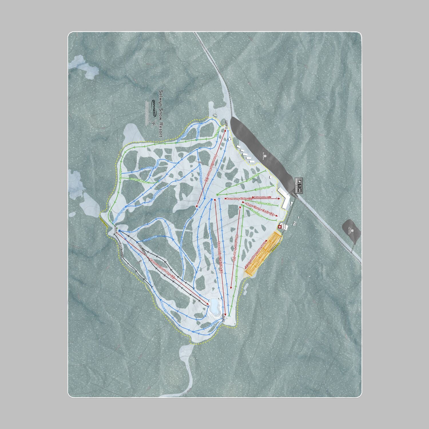Selwyn Snow Resort, Australia Ski Resort Map Printed Beach Towel