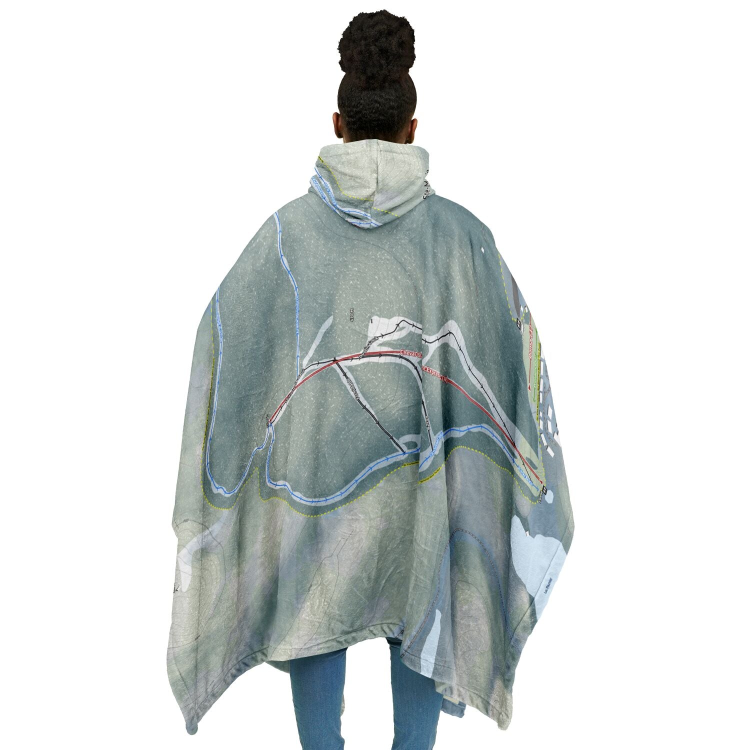 Mont Ste-Marie, Quebec Ski Resort Map Flannel Blanket Poncho