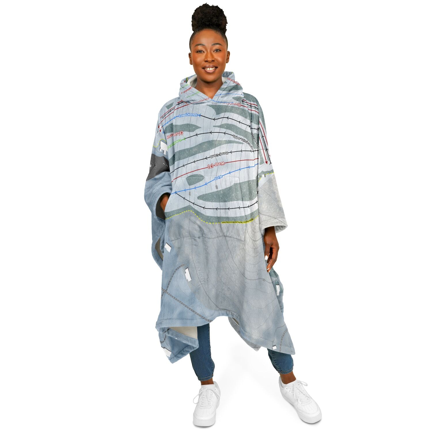 Ski Bradford, Massachusetts Ski Resort Map Flannel Blanket Poncho