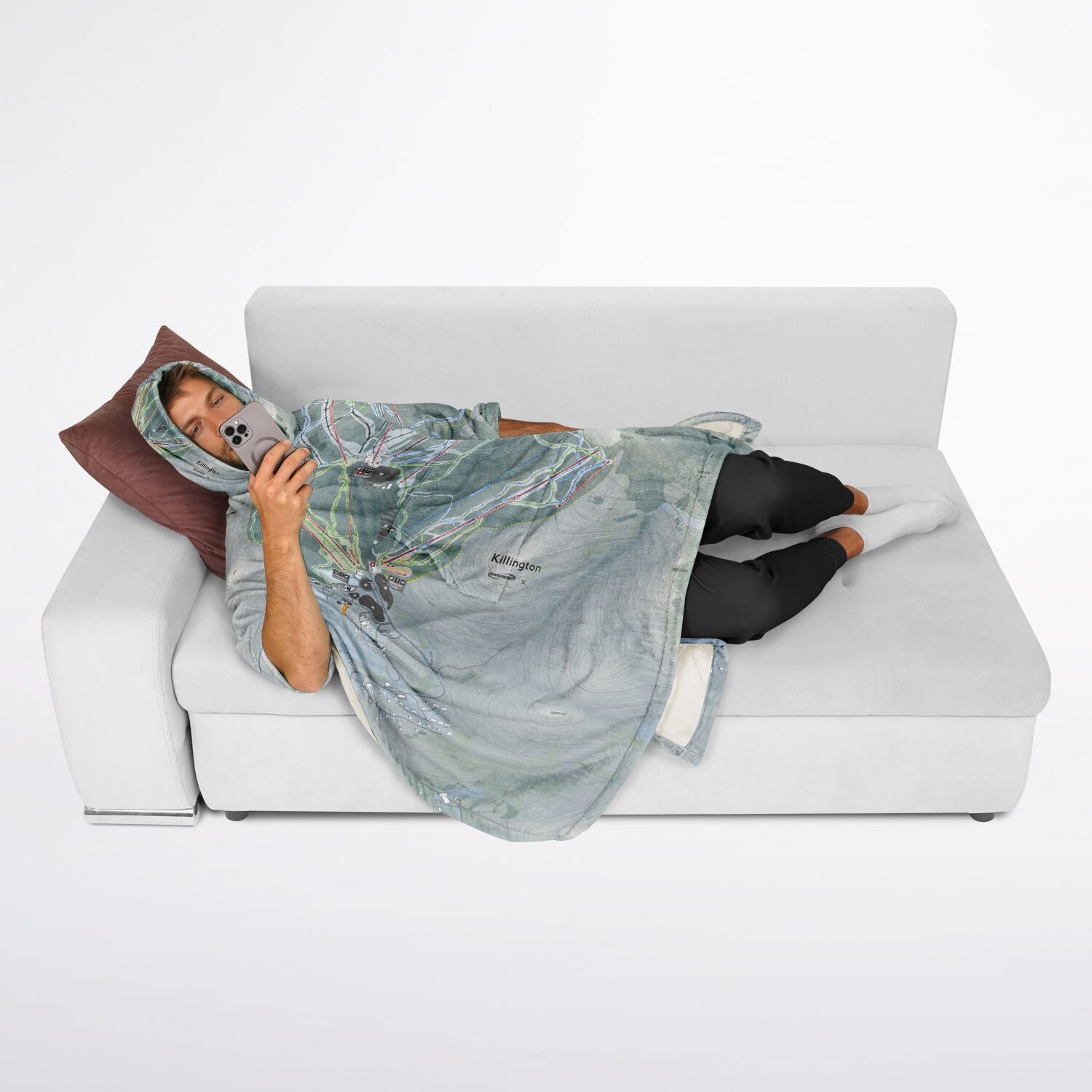 Killington, Vermont Ski Resort Map Flannel Blanket Poncho