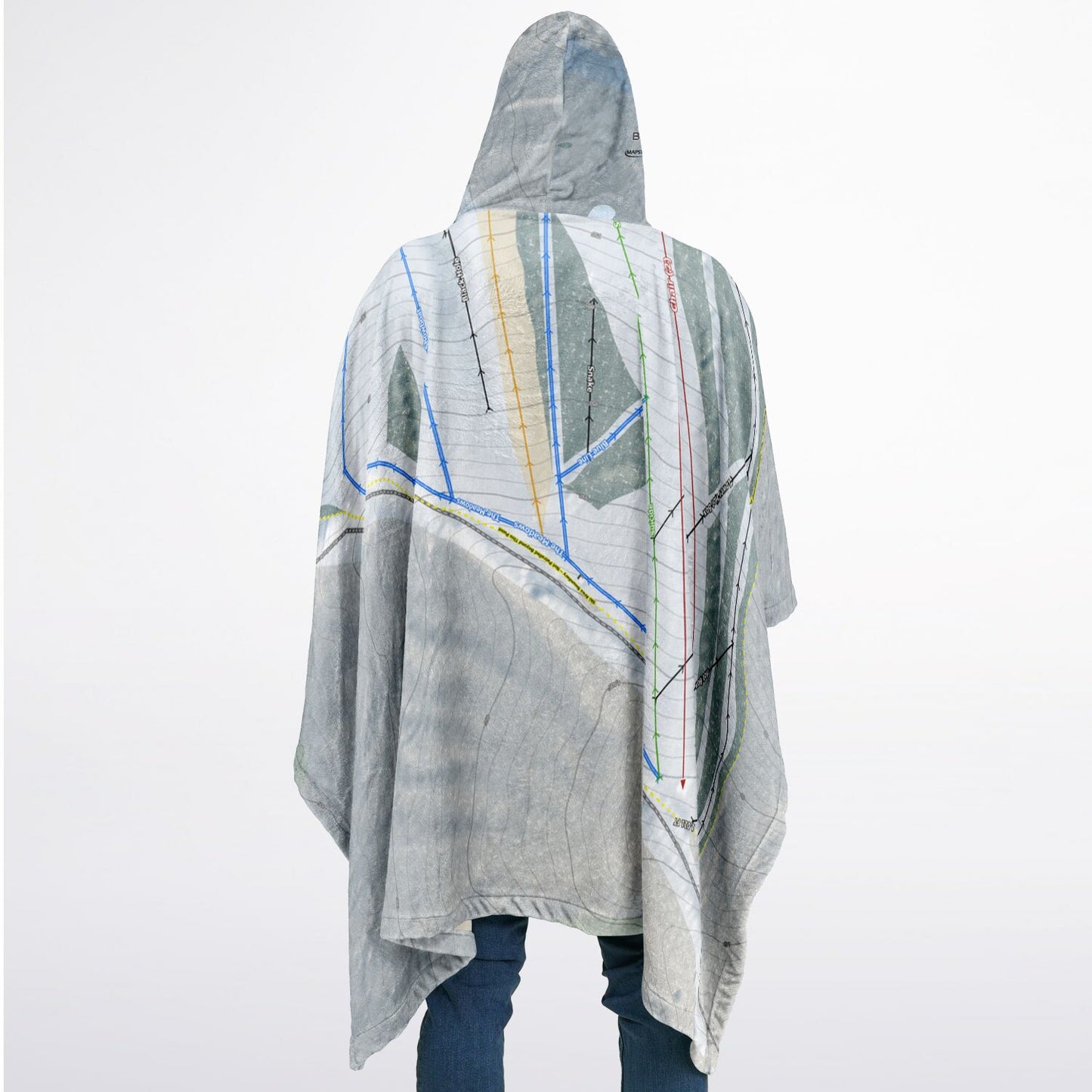 Birch Hill, Alaska Ski Resort Map Flannel Blanket Poncho