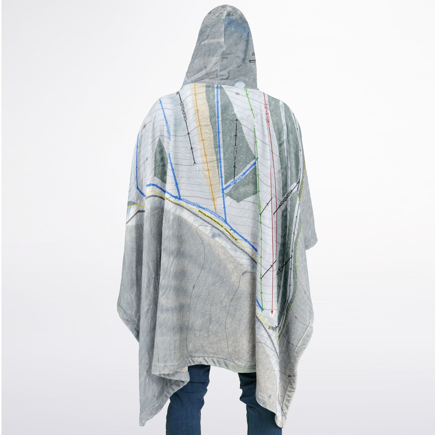 Birch Hill, Alaska Ski Resort Map Flannel Blanket Poncho