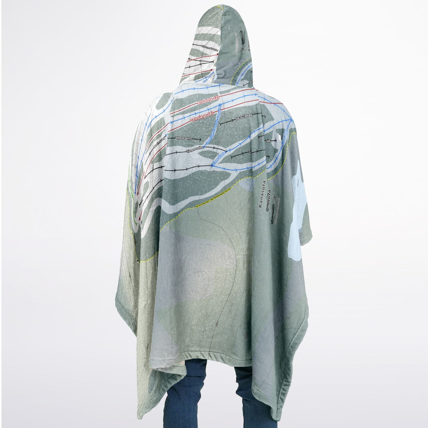 Kanasuta, Quebec Ski Resort Map Flannel Blanket Poncho