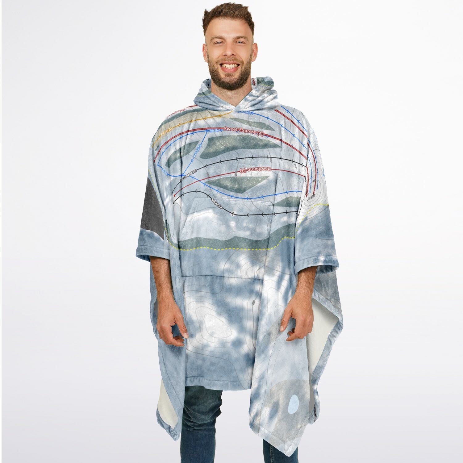 Bittersweet, Michigan Ski Resort Map Flannel Blanket Poncho