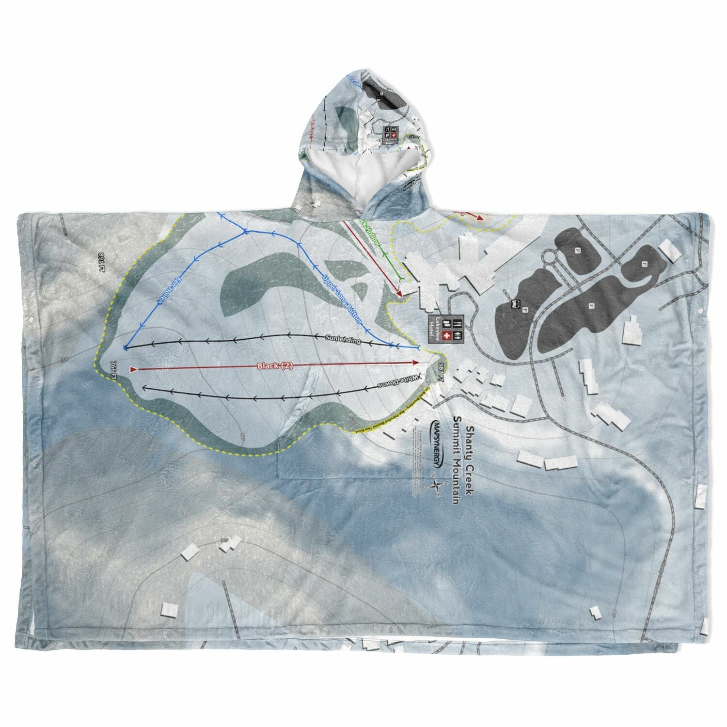 Shanty Creek Summit Mountain, Michigan Ski Resort Map Flannel Blanket Poncho