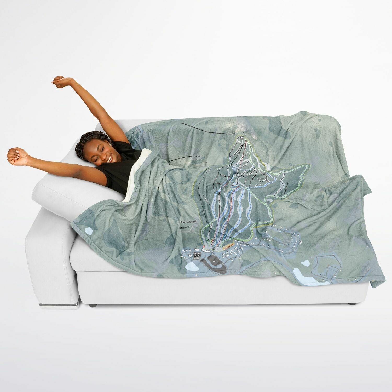 Mont Edouard, Quebec Ski Resort Map Flannel Blanket Poncho