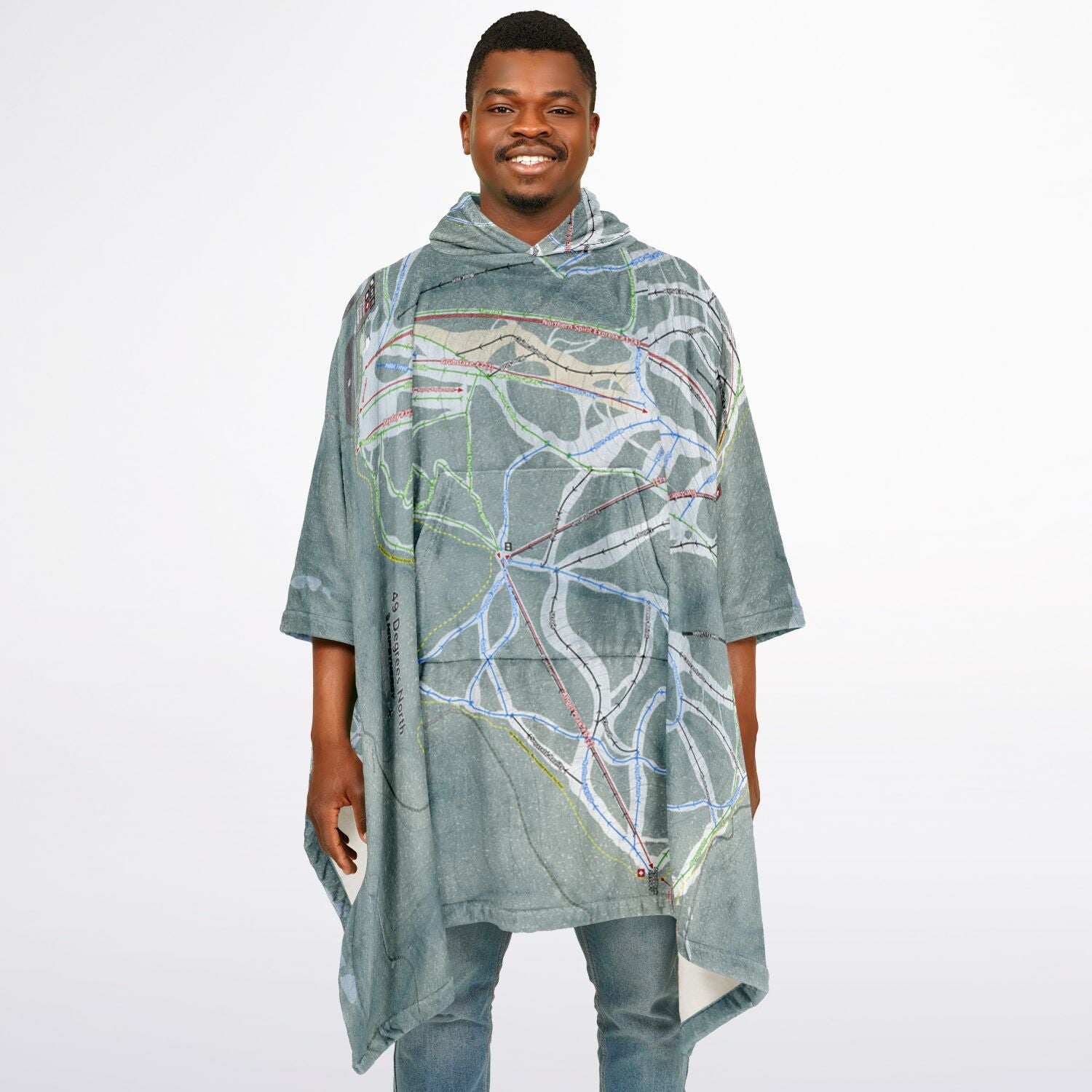 49 Degrees North, Washington Ski Resort Map Flannel Blanket Poncho