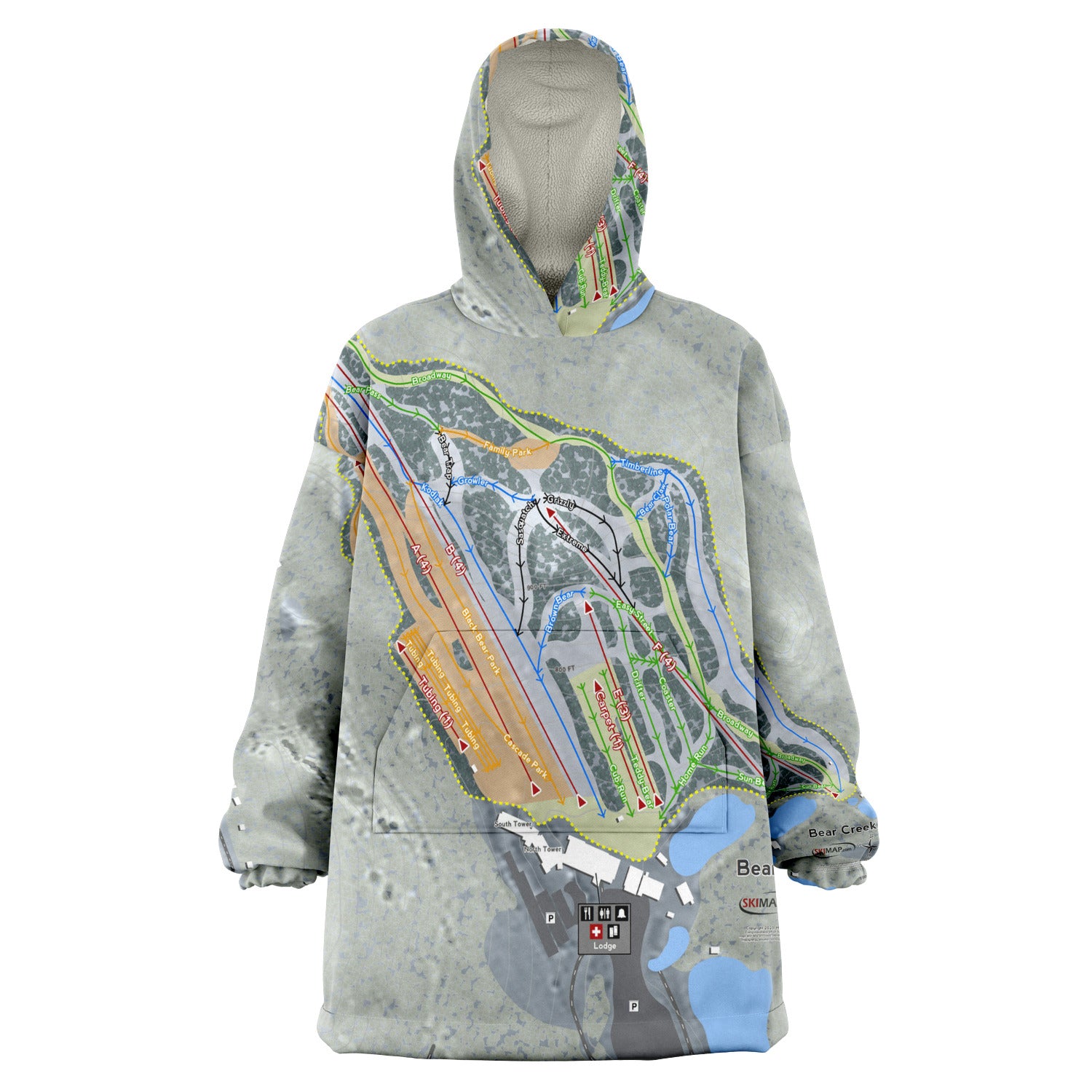 Bear Creek, Pennsylvania Ski Trail Map Snug Hoodie