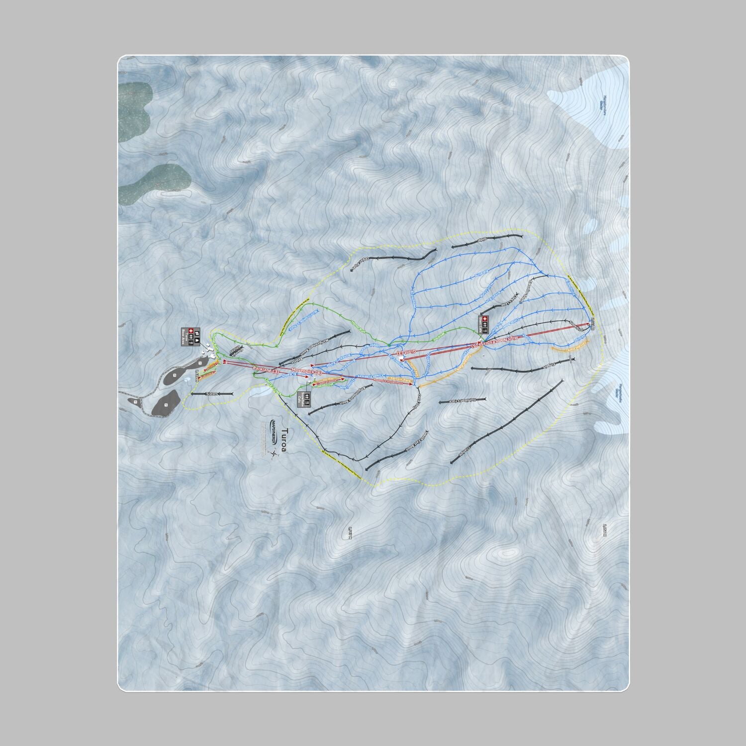 Turoa, New Zealand Ski Resort Map Printed Beach Towel