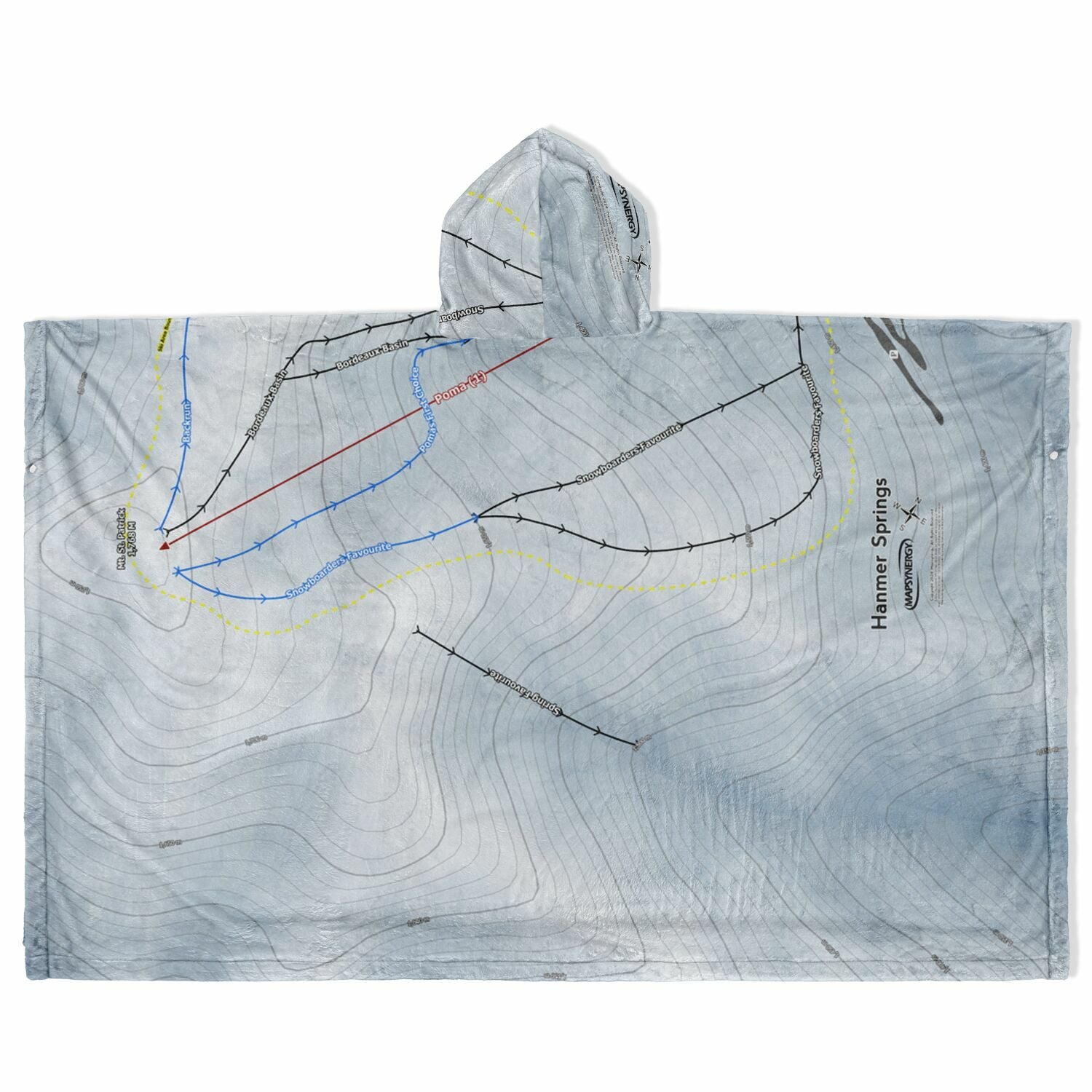 Hanmer Springs, New Zealand Ski Resort Map Flannel Blanket Poncho