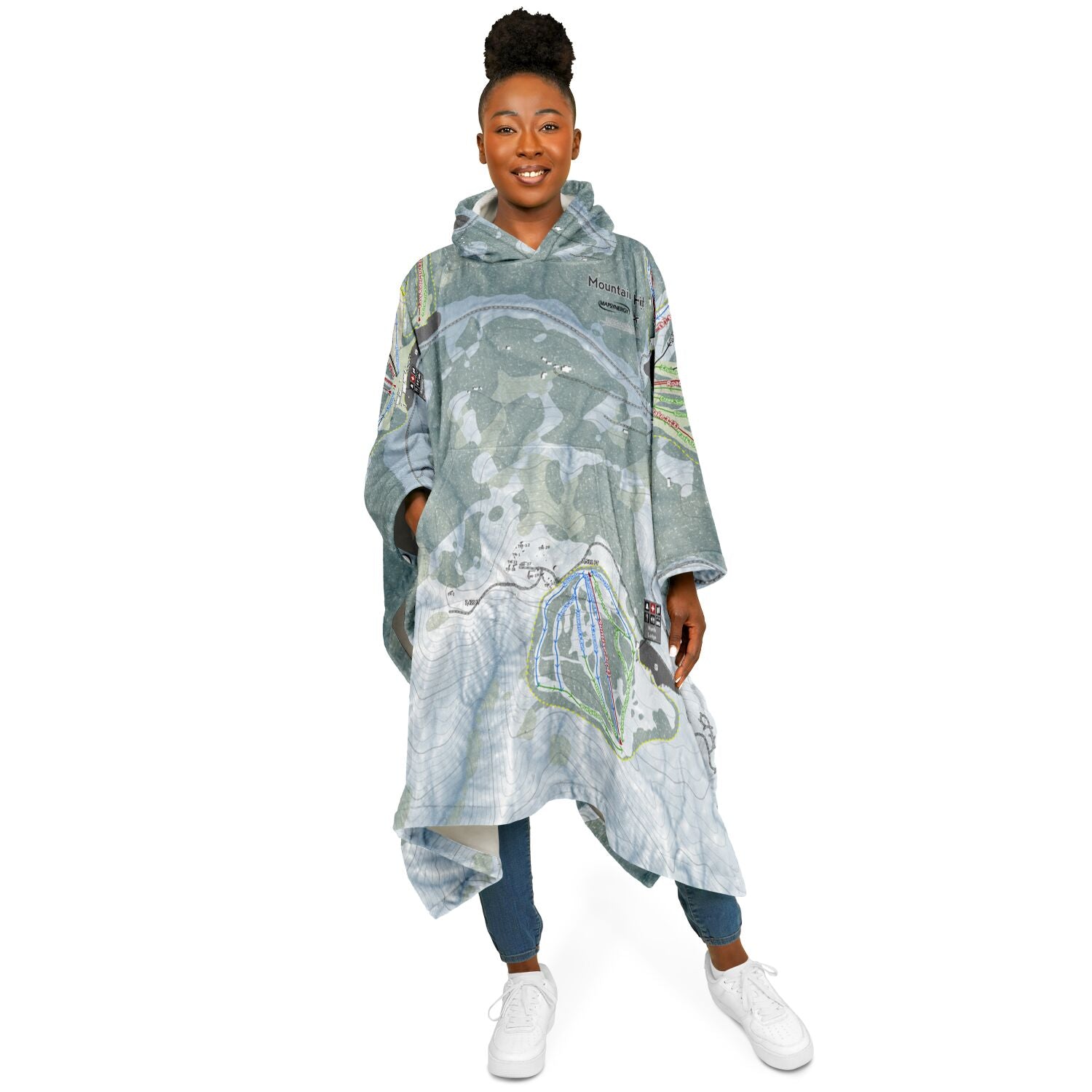 Mountain High, California Ski Resort Map Flannel Blanket Poncho