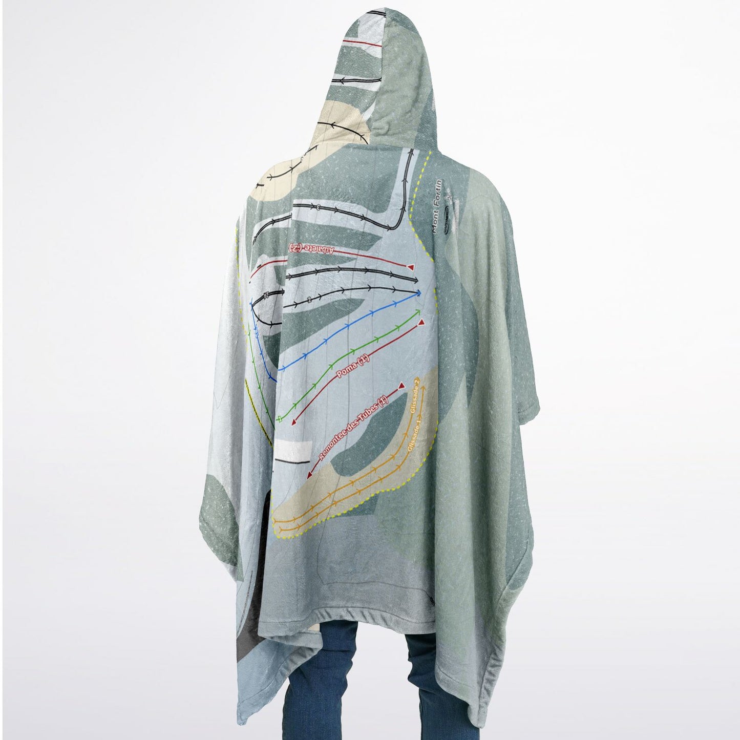 Mont Fortin, Quebec Ski Resort Map Flannel Blanket Poncho