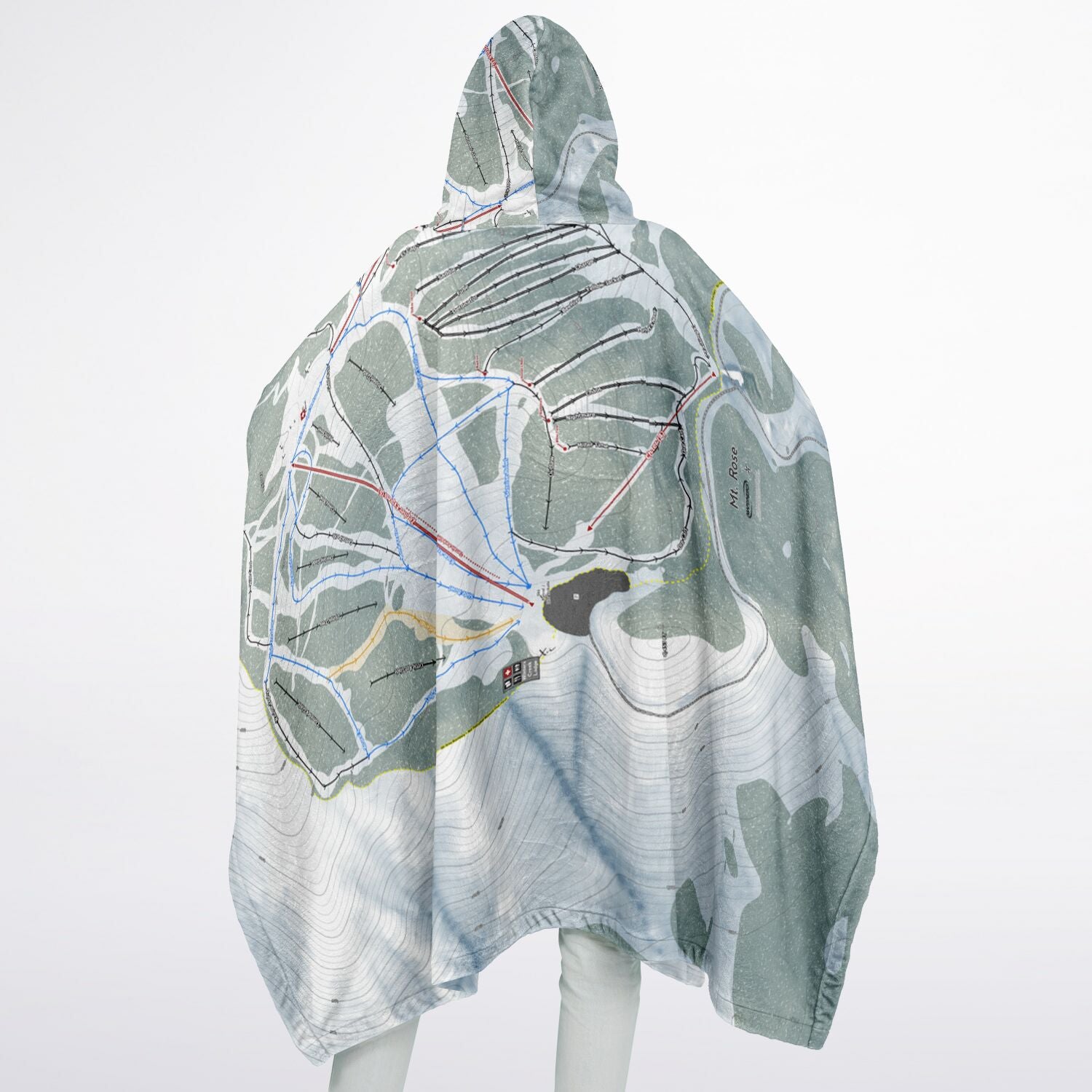 Mt Rose, Nevada Ski Resort Map Flannel Blanket Poncho