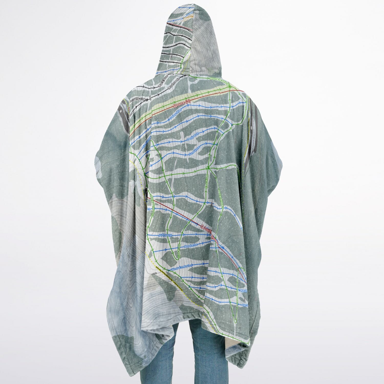 Pajarito Mountain, New Mexico Ski Resort Map Flannel Blanket Poncho