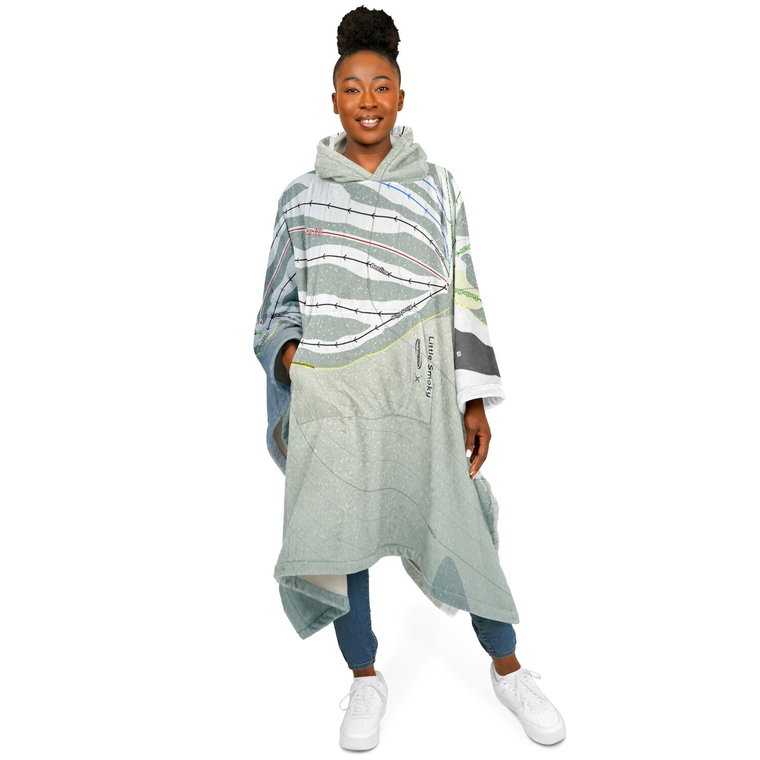 Little Smoky, Alberta Ski Resort Map Flannel Blanket Poncho