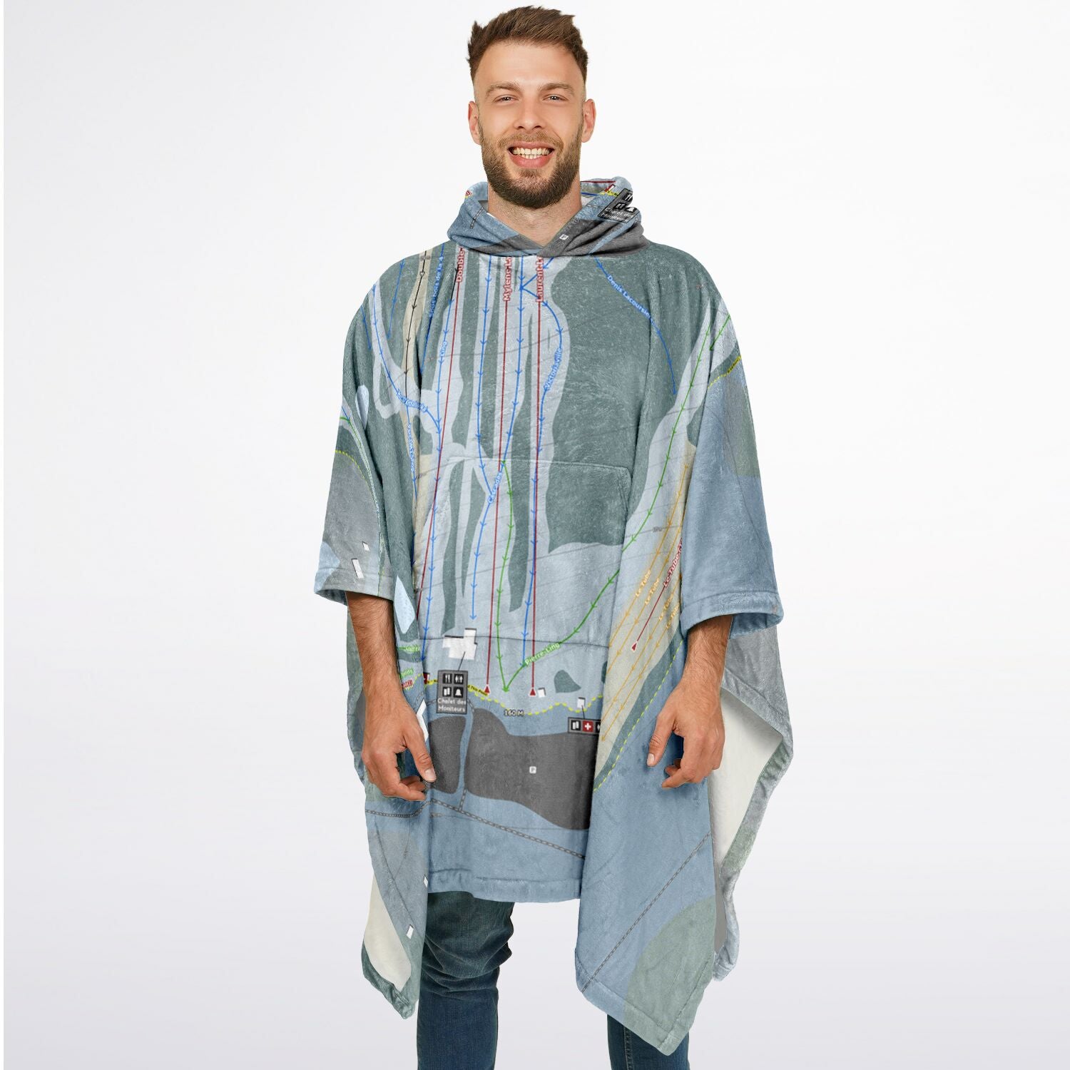Mont Gleason, Quebec Ski Resort Map Flannel Blanket Poncho