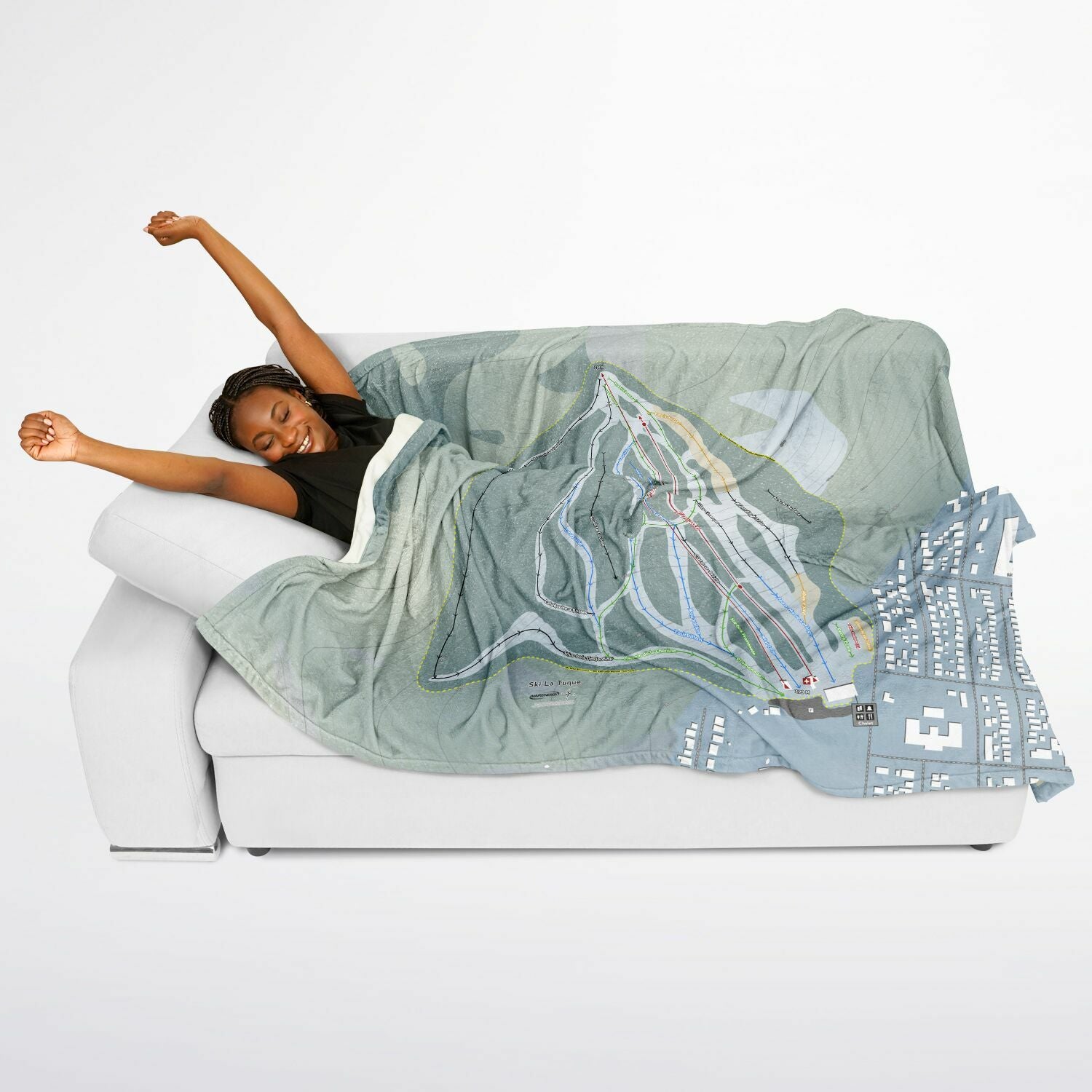 SkiLa Tuque, Quebec Ski Resort Map Flannel Blanket Poncho