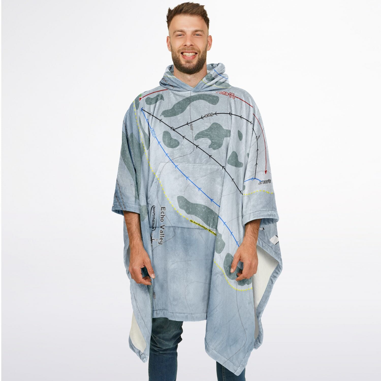 Echo Valley, Washington Ski Resort Map Flannel Blanket Poncho