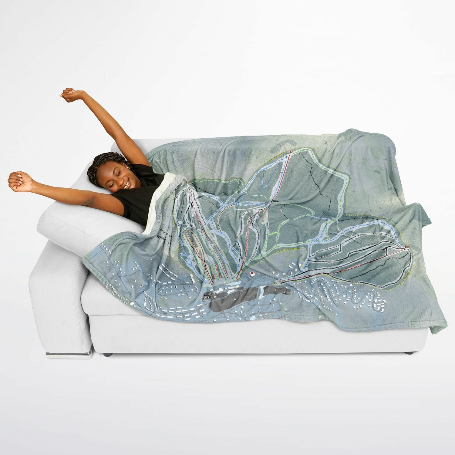 Stoneham, Quebec Ski Resort Map Flannel Blanket Poncho