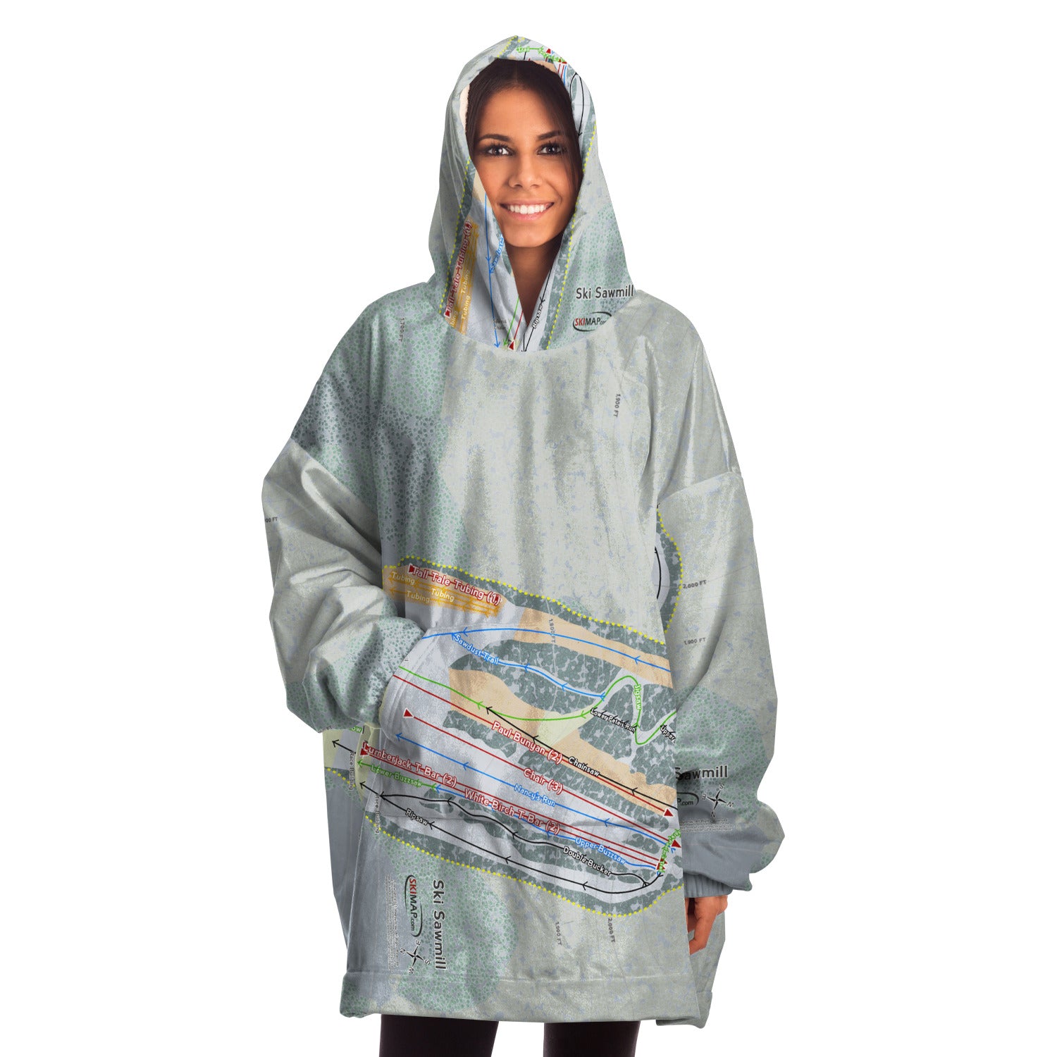 Ski Sawmill, Pennsylvania Ski Trail Map Snug Hoodie
