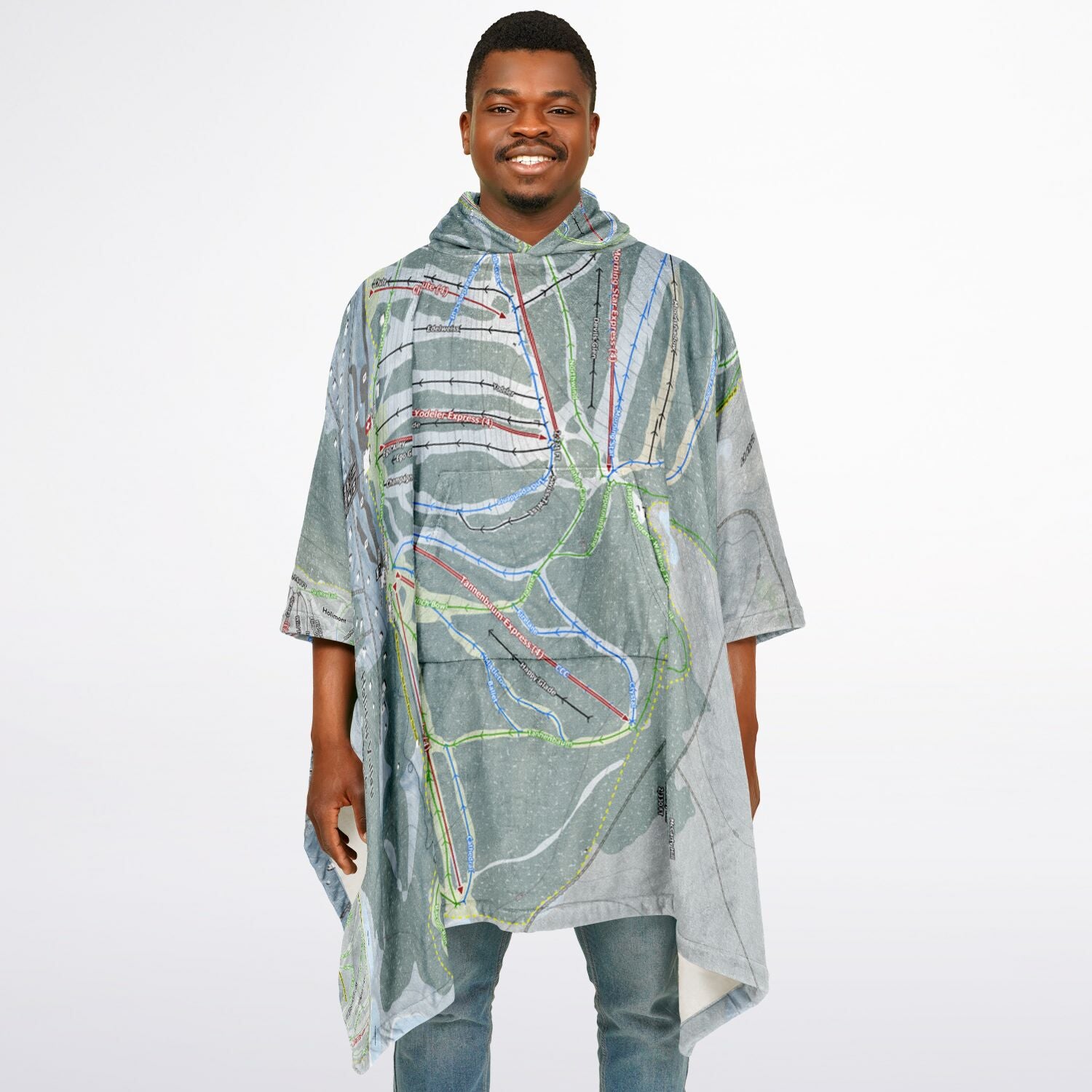 Holiday Valley, New York Ski Resort Map Flannel Blanket Poncho