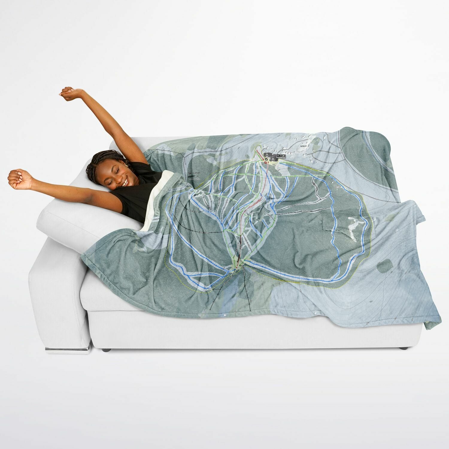 Ski Land, Alaska Ski Resort Map Flannel Blanket Poncho