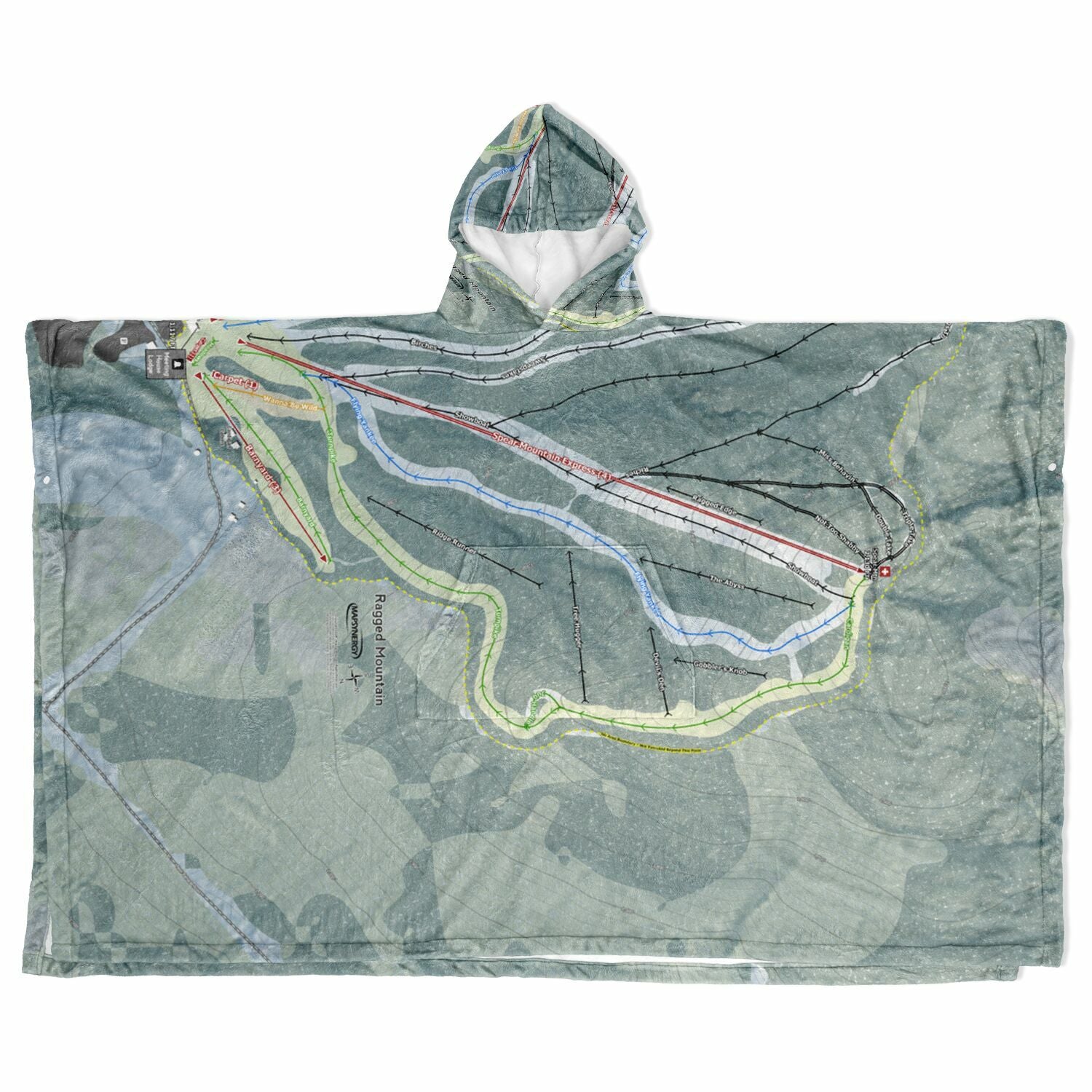 Ragged Mountain, New Hampshire Ski Resort Map Flannel Blanket Poncho
