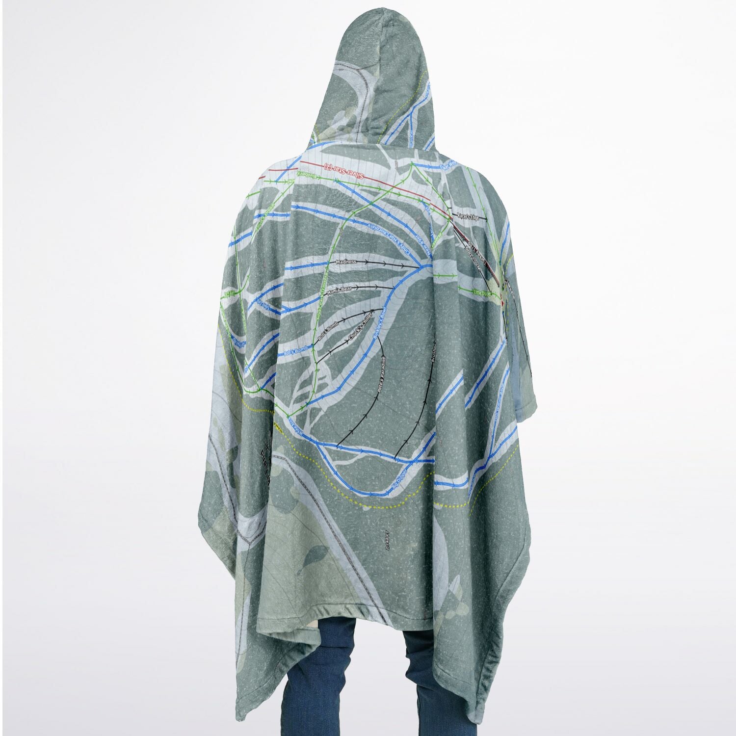Ski Land, Alaska Ski Resort Map Flannel Blanket Poncho