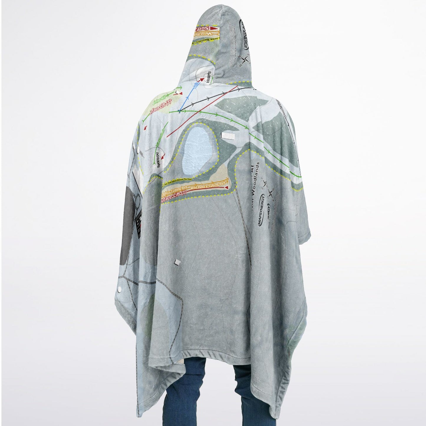 Mystic Mountain Nemacolin, Pennsylvania Ski Resort Map Flannel Blanket Poncho
